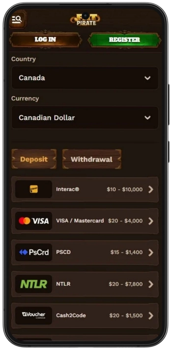 Cash Eruption online casino CAD payment page screen