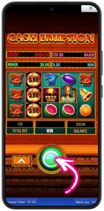Cash Eruption slot machine Fireball symbols on first spin